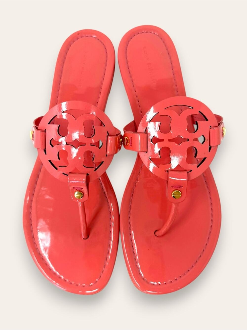 Tory Burch Patent Leather Miller Sandal Coral Crush 10.5 Women’s